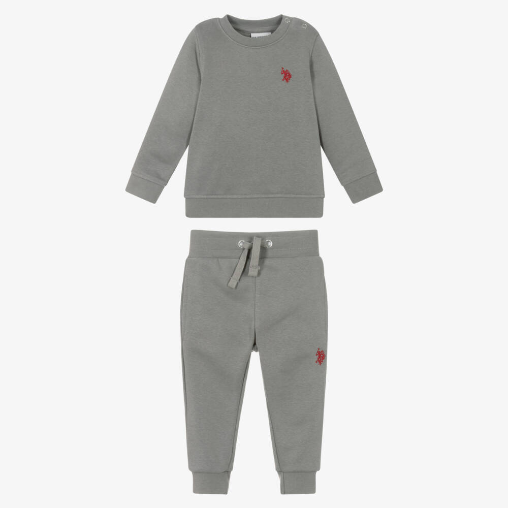 U.S. Polo Assn.-Boys Grey Tracksuit with Red Logo Embroidery | Childrensalon Outlet