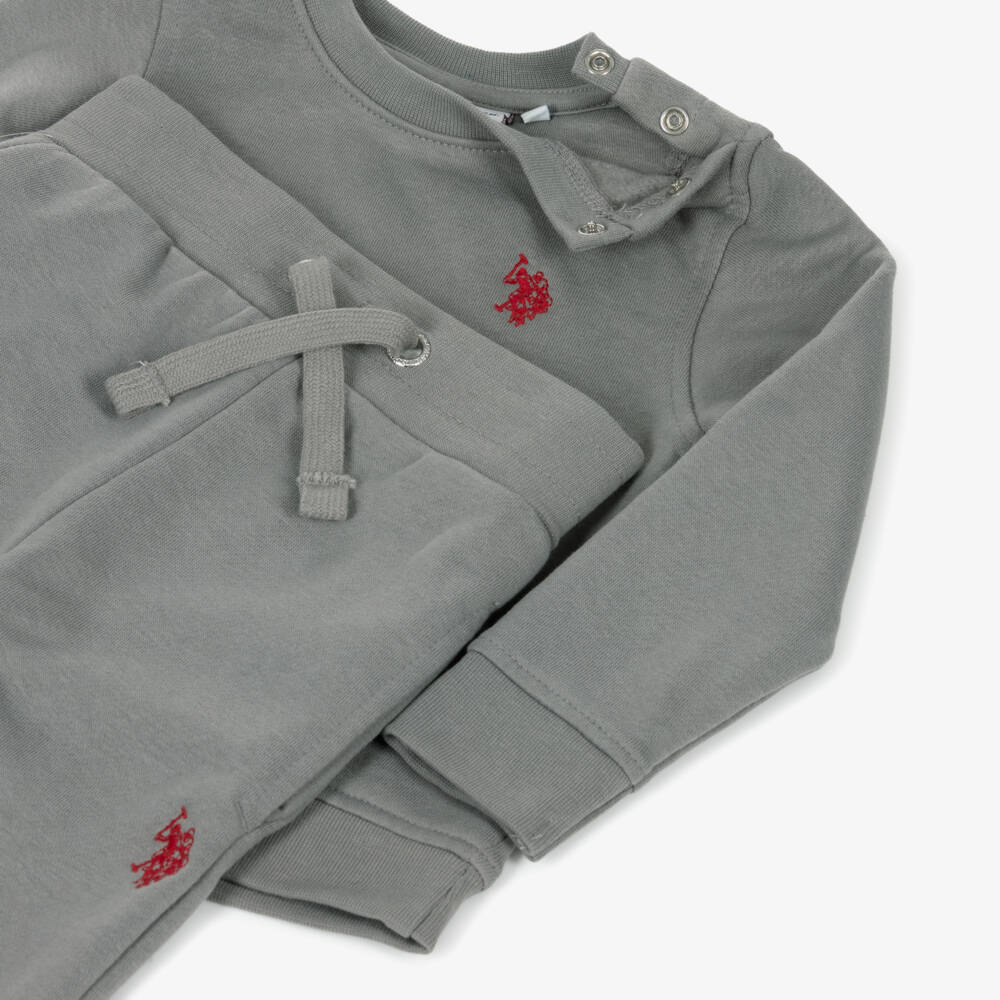 U.S. Polo Assn.-Boys Grey Tracksuit with Red Logo Embroidery | Childrensalon Outlet
