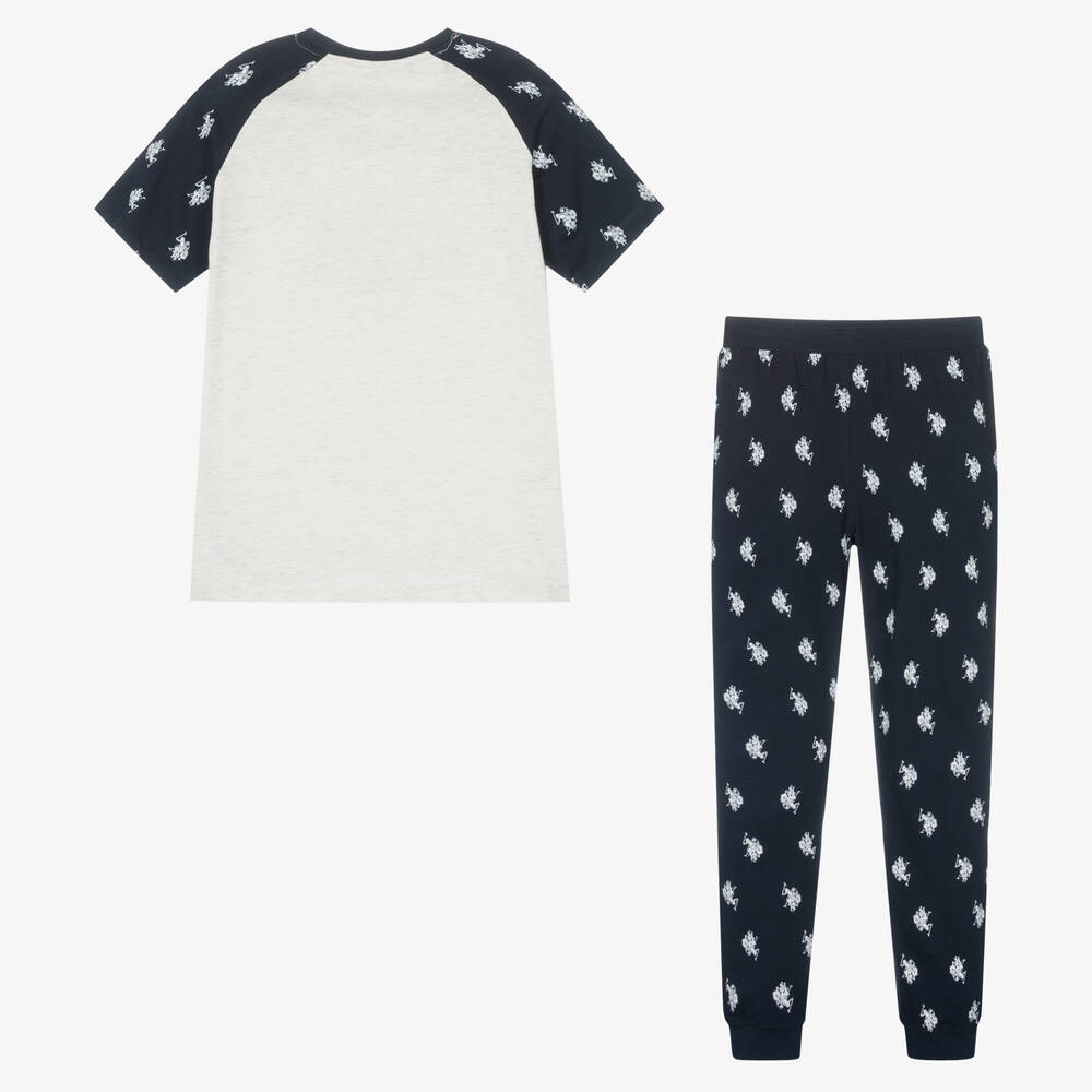 U.S. Polo Assn.-Boys Ivory & Blue Cotton Trouser Set | Childrensalon Outlet