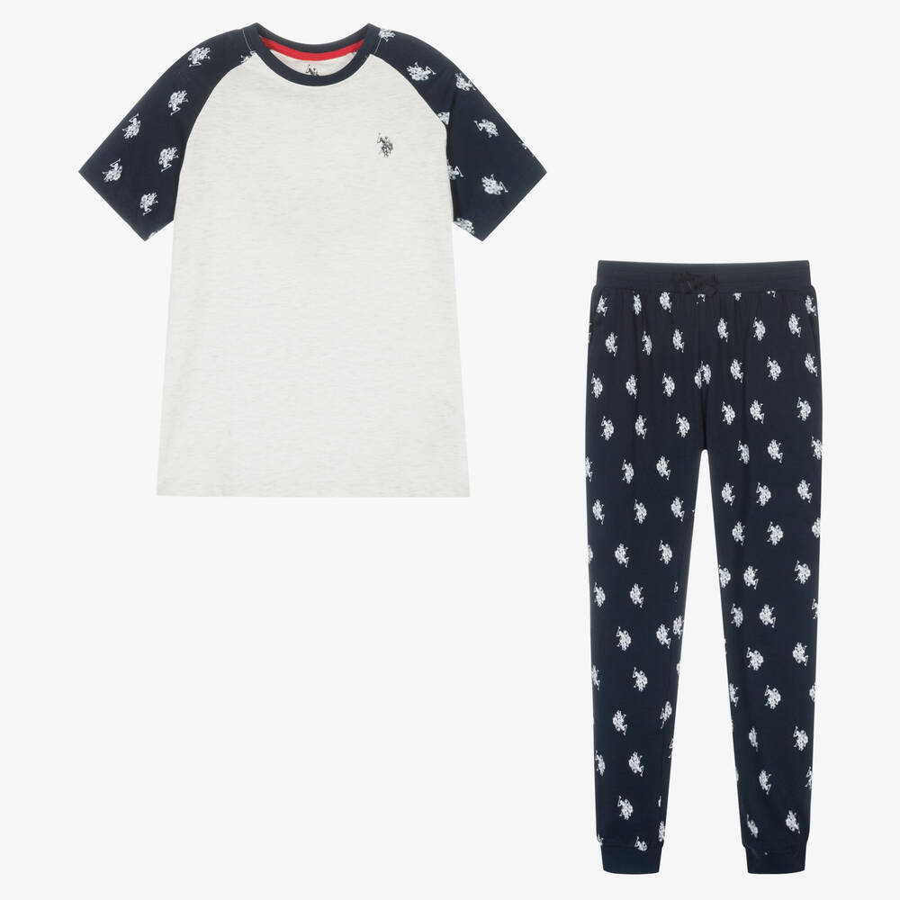 U.S. Polo Assn.-Boys Ivory & Blue Cotton Trouser Set | Childrensalon Outlet