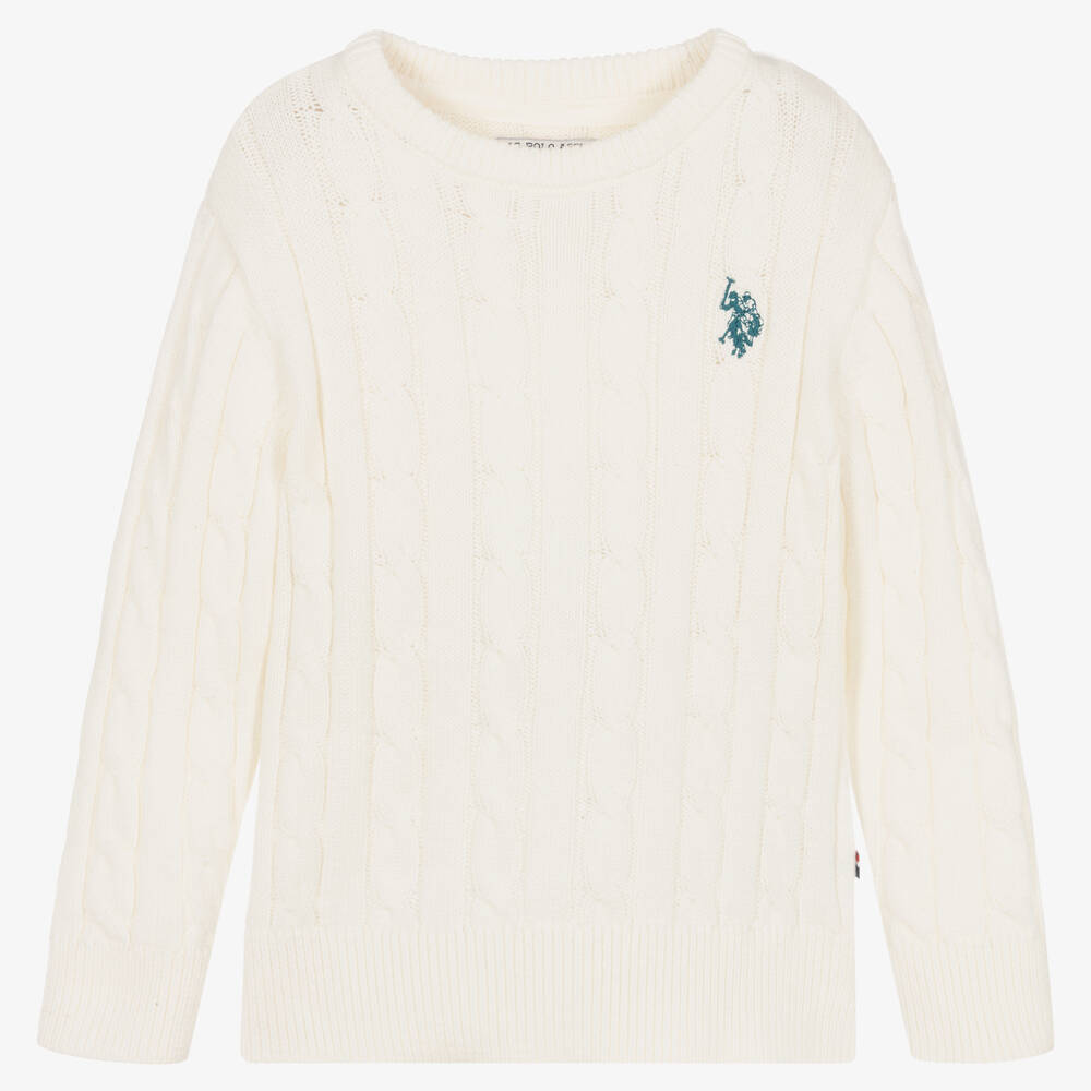 Boys Ivory Cotton Cable Knit Sweater