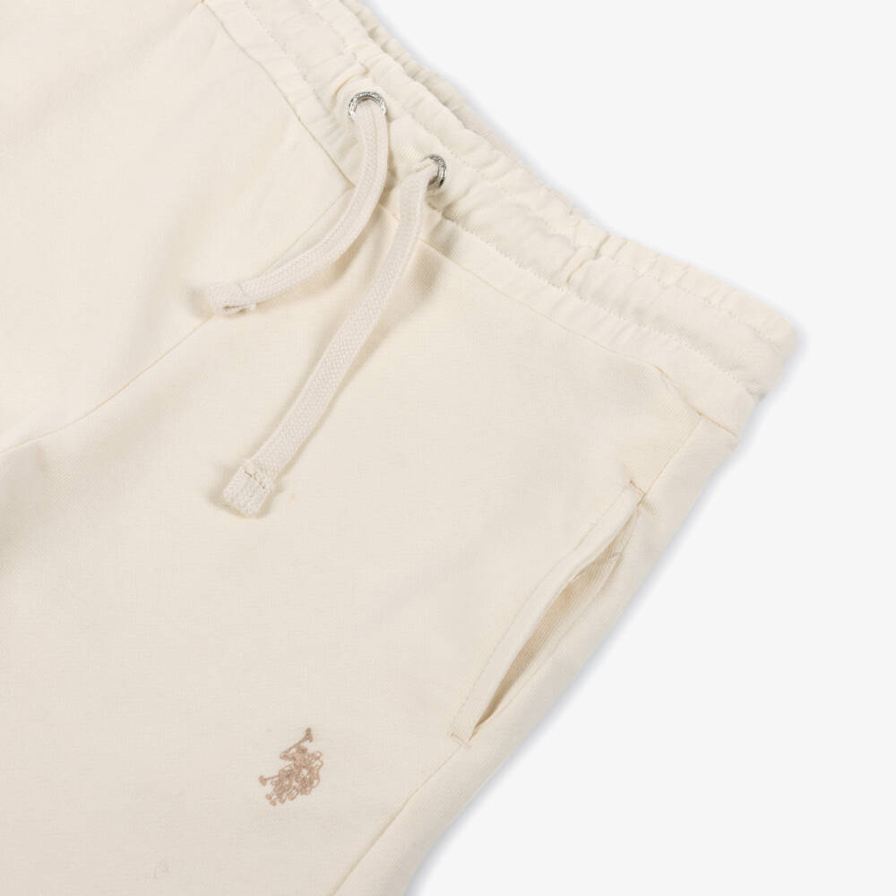 U.S. Polo Assn.-Boys Ivory Cotton Jersey Shorts with Double Horseman Logo | Childrensalon Outlet