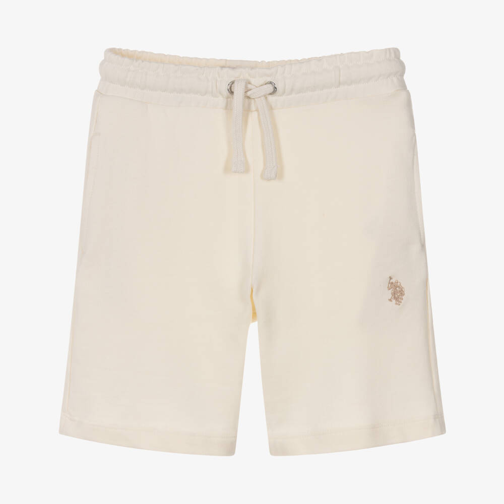 U.S. Polo Assn.-Boys Ivory Cotton Jersey Shorts with Double Horseman Logo | Childrensalon Outlet
