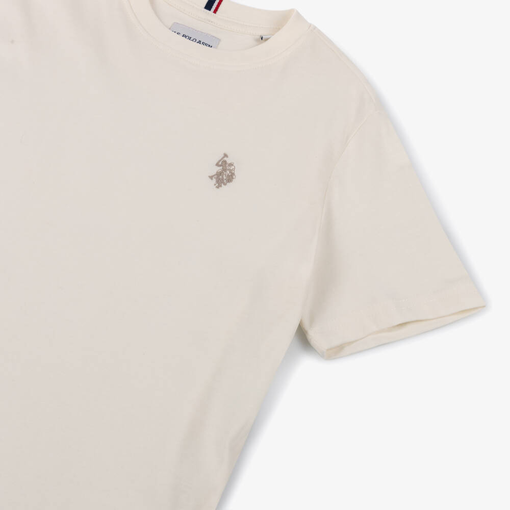 U.S. Polo Assn.-Boys Ivory Cotton T-Shirt with Embroidered Logo | Childrensalon Outlet