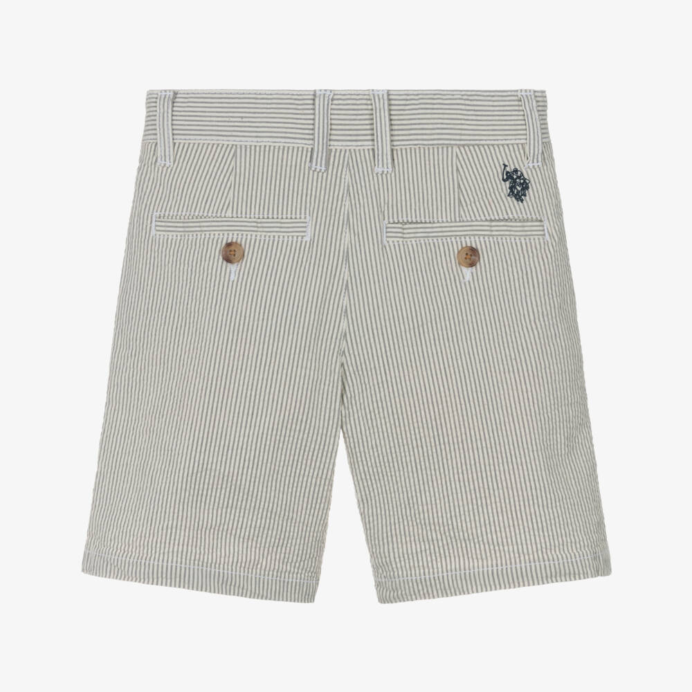 U.S. Polo Assn.-Boys Ivory & Grey Seersucker Shorts | Childrensalon Outlet