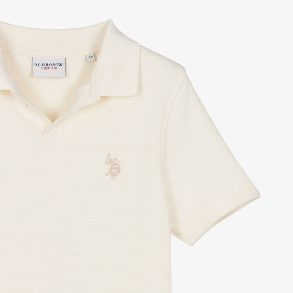 U.S. Polo Assn.-Boys Ivory Textured Cotton Jersey Polo Shirt | Childrensalon Outlet