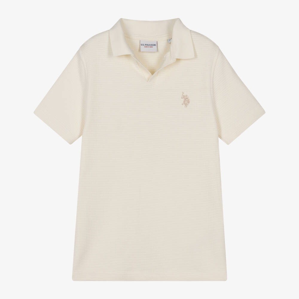 U.S. Polo Assn.-Boys Ivory Textured Cotton Jersey Polo Shirt | Childrensalon Outlet