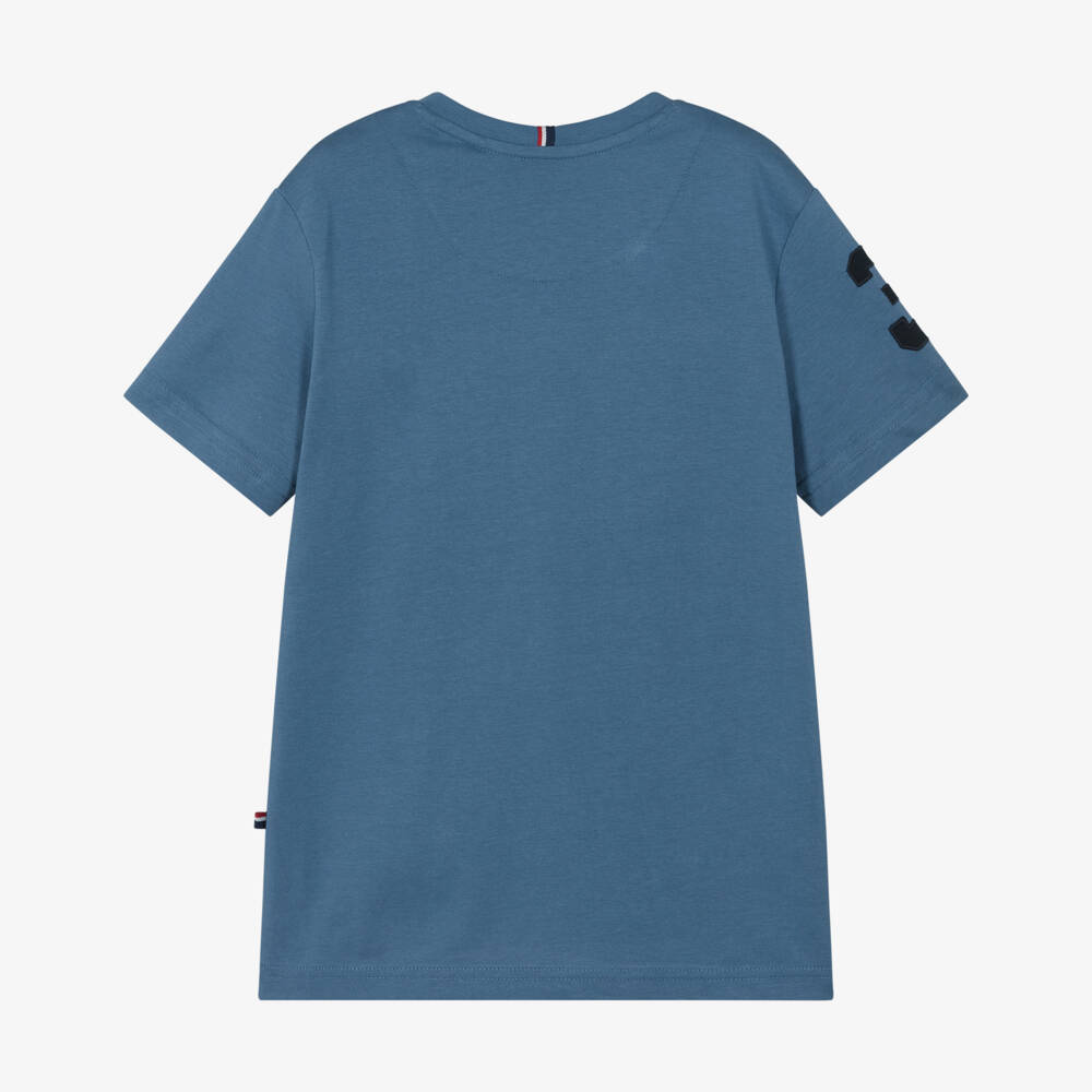 U.S. Polo Assn.-Boys Mid-Blue Cotton T-Shirt with Double Horsemen Logo | Childrensalon Outlet