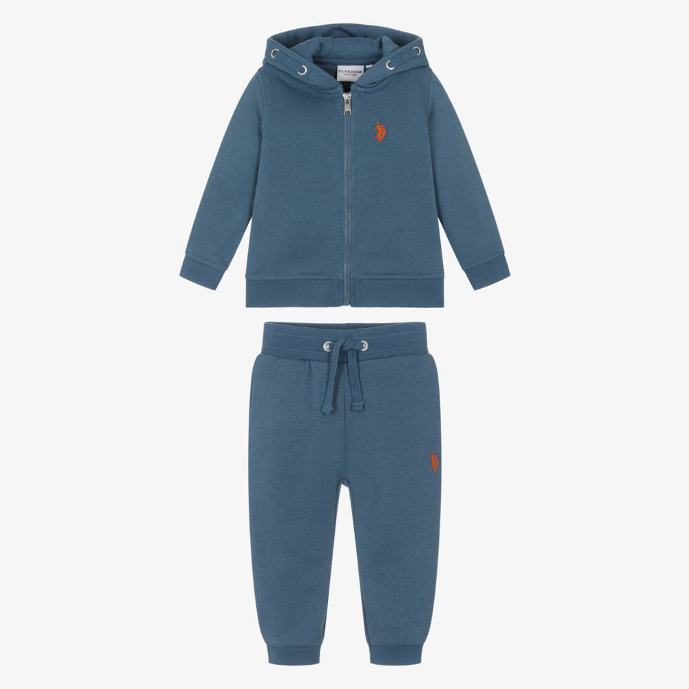 U.S. Polo Assn.-Boys Mid-Blue Cotton Tracksuit with Double Horsemen Logos | Childrensalon Outlet