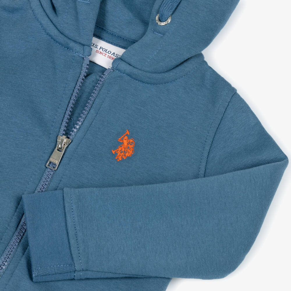 U.S. Polo Assn.-Boys Mid-Blue Cotton Tracksuit with Double Horsemen Logos | Childrensalon Outlet