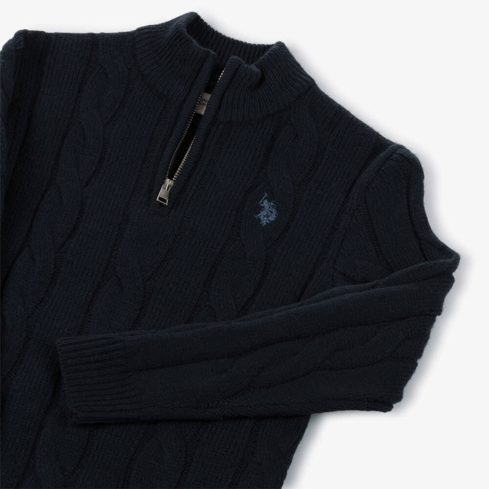 U.S. Polo Assn.-Boys Navy Blue Cable Knit Sweater with Half Zip | Childrensalon Outlet