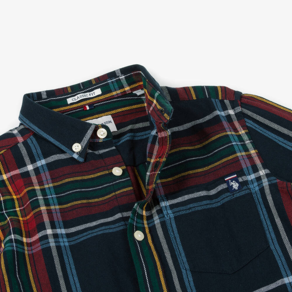 U.S. Polo Assn.-Boys Navy Blue Check Twill Shirt | Childrensalon Outlet