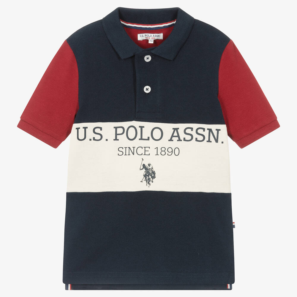 U.S. Polo Assn. - Boys Navy Blue Colourblock Polo Shirt | Childrensalon