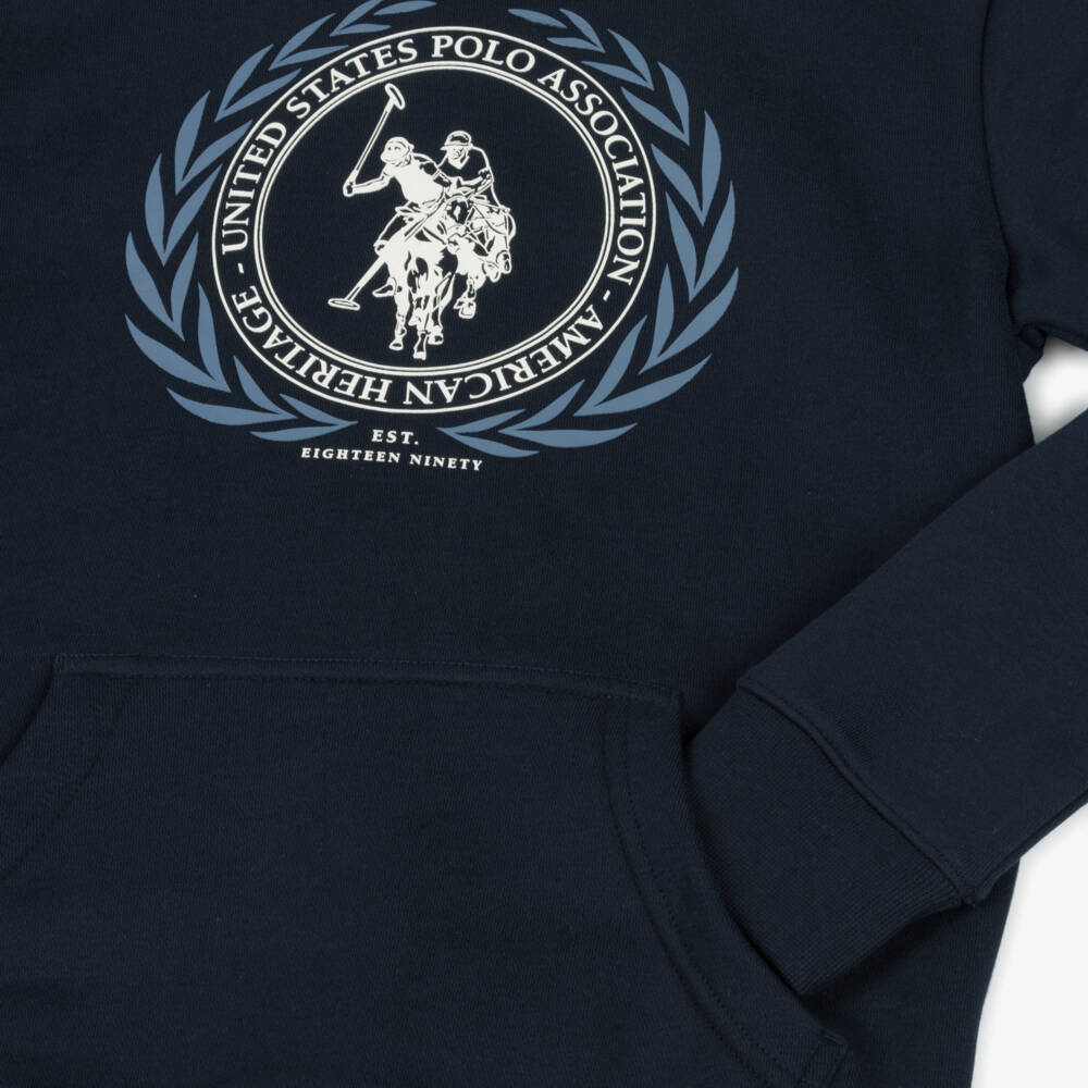 U.S. Polo Assn.-Boys Navy Blue Cotton Large Logo Hoodie | Childrensalon Outlet