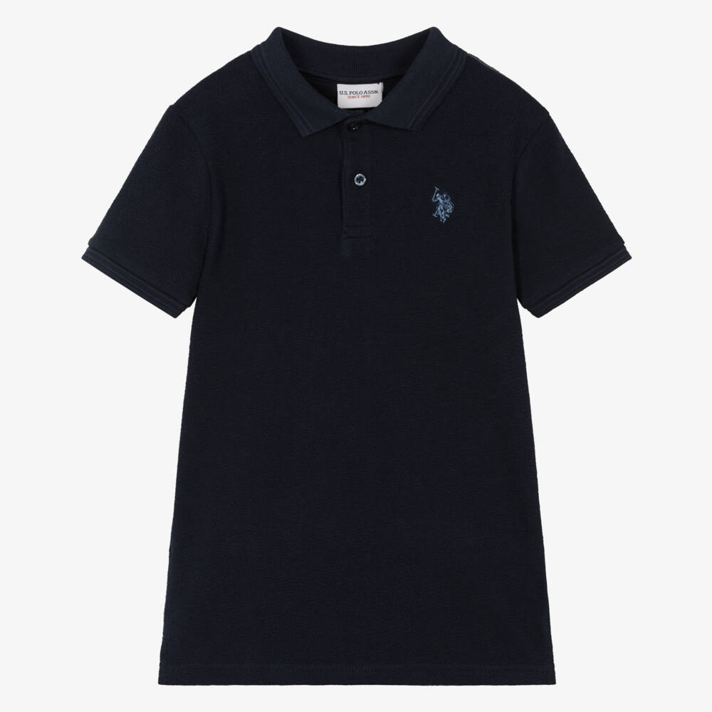 U.S. Polo Assn.-Boys Navy Blue Cotton Polo Shirt with Double Horsemen Logo | Childrensalon Outlet