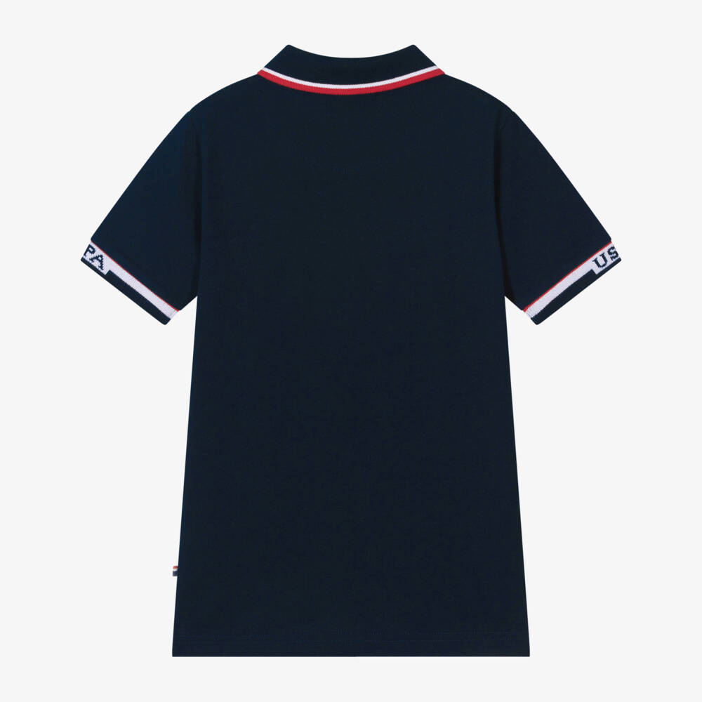 U.S. Polo Assn.-Boys Navy Blue Cotton Polo Shirt With Stripes  | Childrensalon Outlet