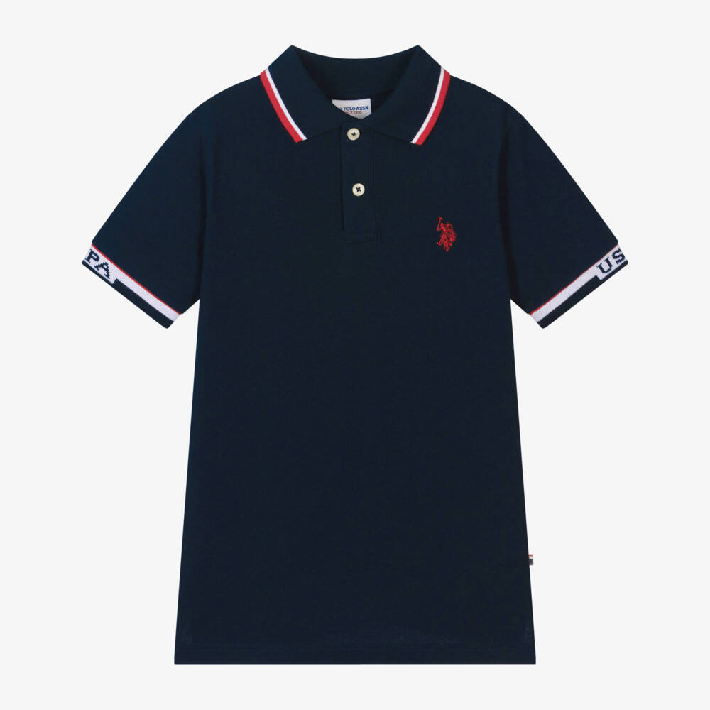 U.S. Polo Assn.-Boys Navy Blue Cotton Polo Shirt With Stripes  | Childrensalon Outlet