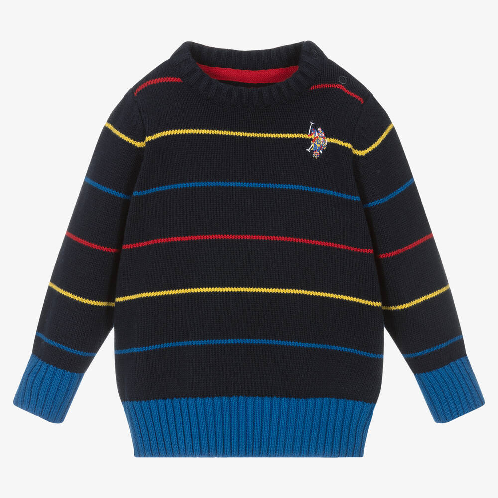 U.S. Polo Assn. - Boys Navy Blue Cotton Striped Sweater | Childrensalon