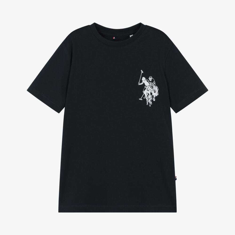 U.S. Polo Assn.-Boys Navy Blue Cotton T-Shirt with Large Player Logo | Childrensalon Outlet