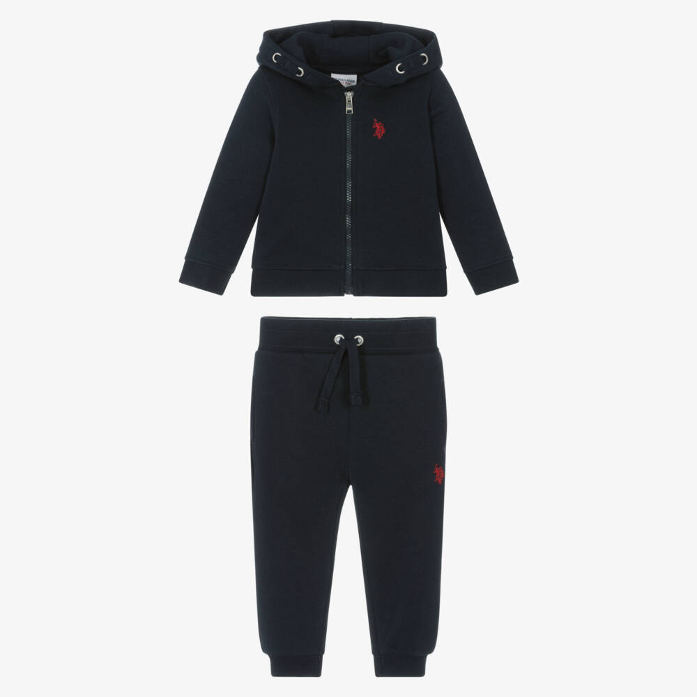 U.S. Polo Assn.-Boys Navy Blue Jersey Tracksuit with Red Double Horseman Logos | Childrensalon Outlet