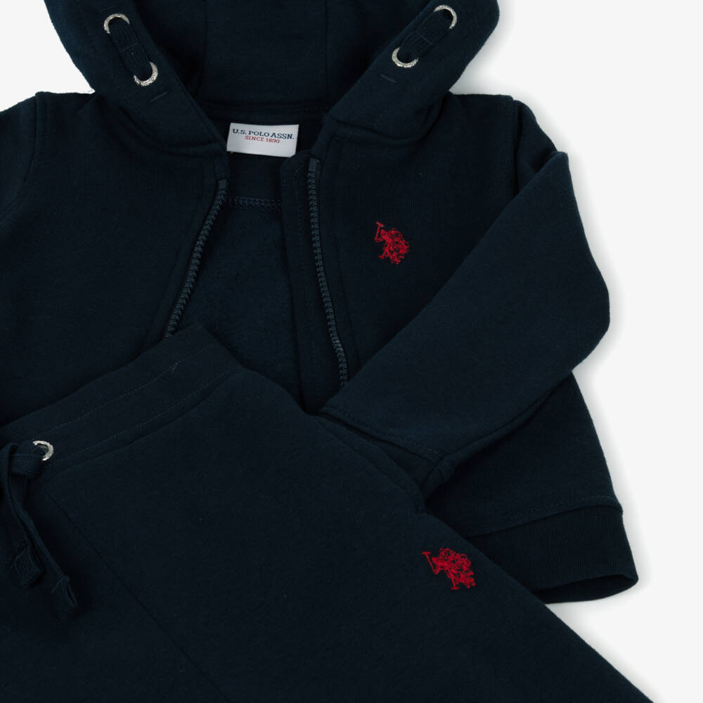 U.S. Polo Assn.-Boys Navy Blue Jersey Tracksuit with Red Double Horseman Logos | Childrensalon Outlet