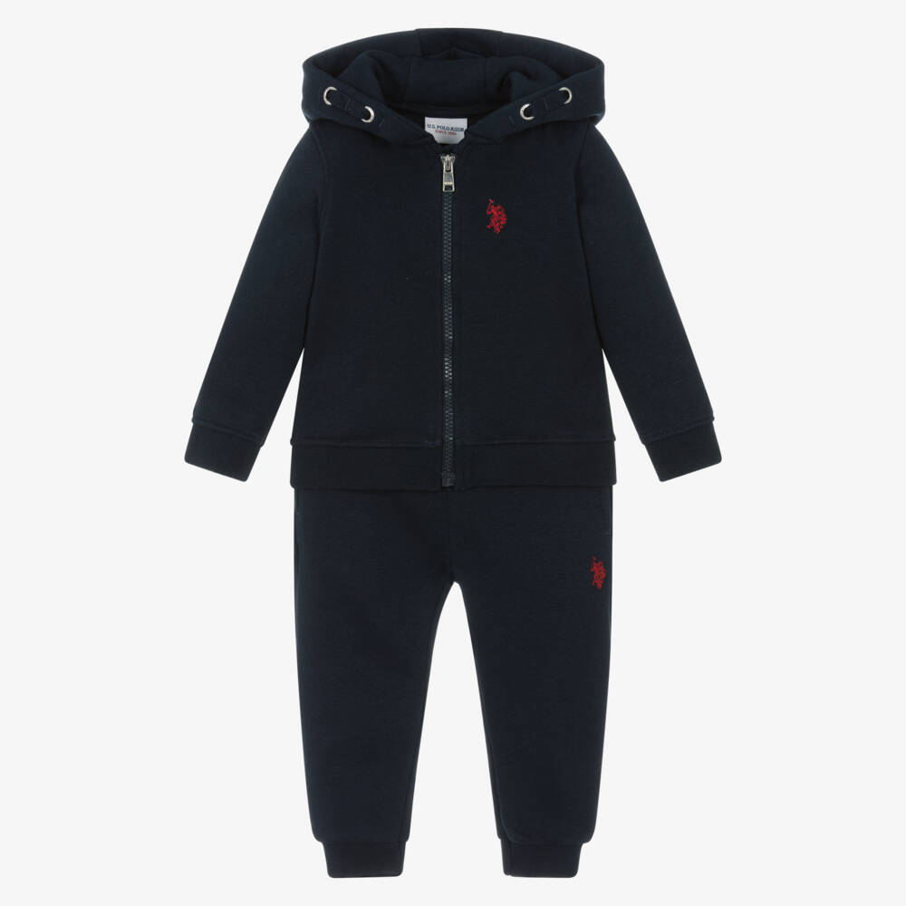 U.S. Polo Assn.-Boys Navy Blue Jersey Tracksuit with Red Double Horseman Logos | Childrensalon Outlet