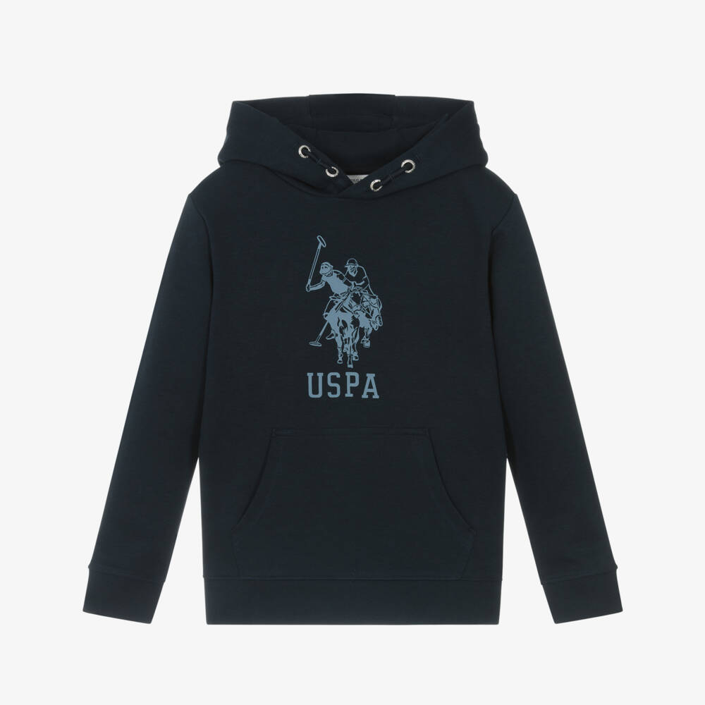 U.S. Polo Assn.-Boys Navy Blue Large Logo Print Hoodie | Childrensalon Outlet