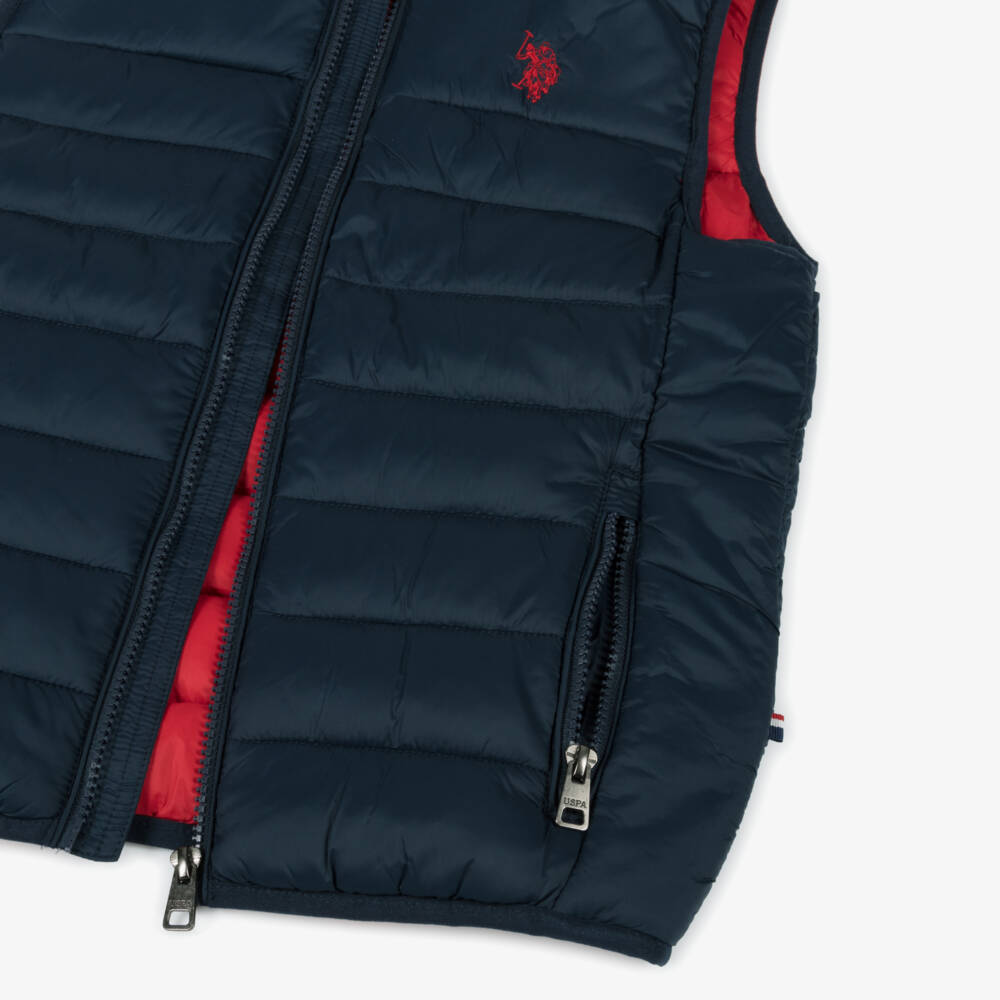 U.S. Polo Assn.-Boys Navy Blue Padded Gilet With Red Embroidered Logo | Childrensalon Outlet