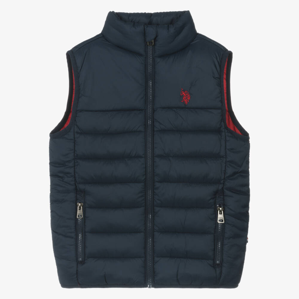 U.S. Polo Assn.-Boys Navy Blue Padded Gilet With Red Embroidered Logo | Childrensalon Outlet