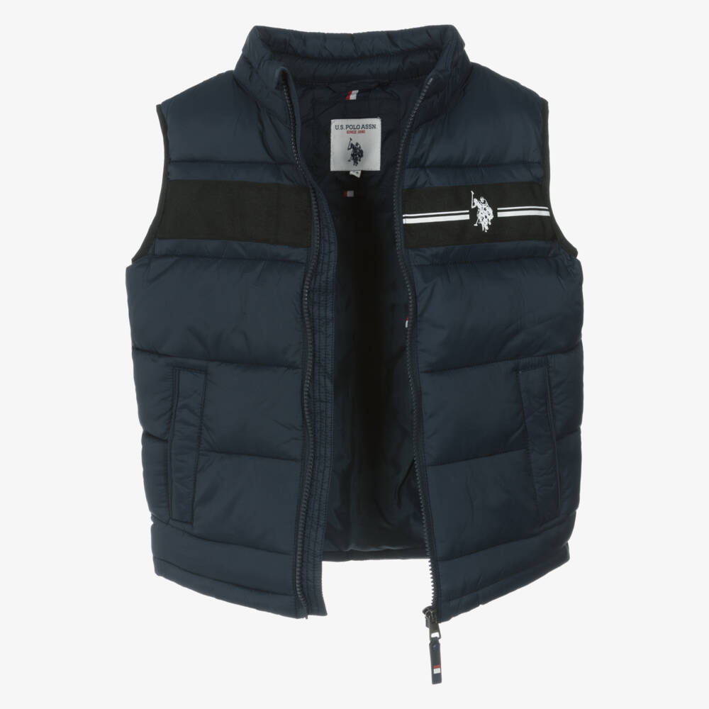 U.S. Polo Assn.-Boys Navy Blue Puffer Gilet With Tape Panel | Childrensalon Outlet