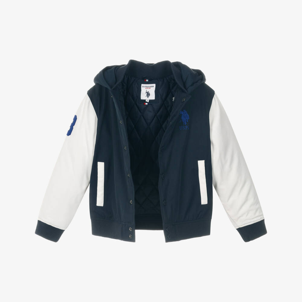 U.S. Polo Assn.-Boys Navy Blue Varsity Style Hooded Jacket | Childrensalon Outlet