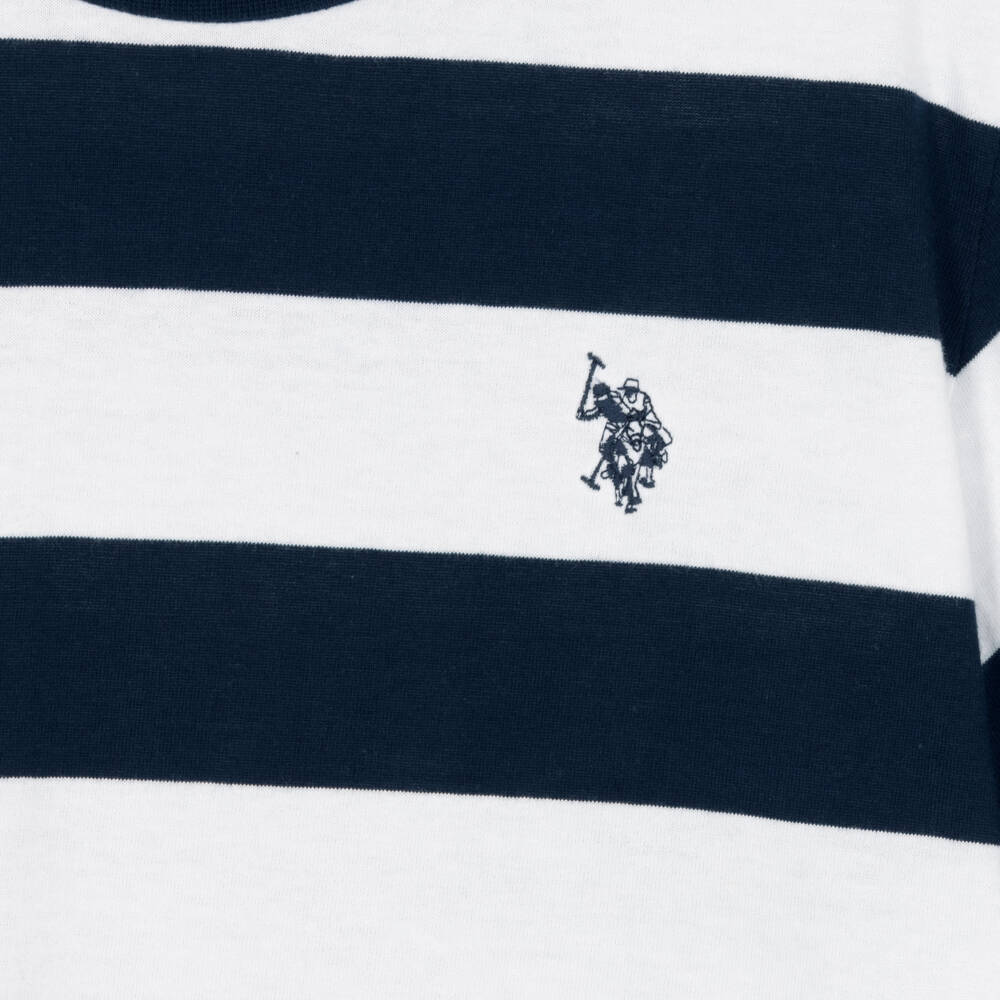 U.S. Polo Assn.-Boys Navy Blue & White Striped Cotton T-Shirt | Childrensalon Outlet