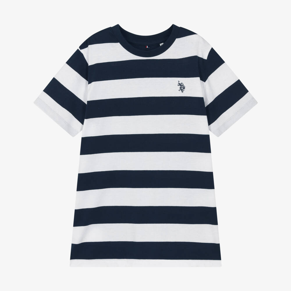 U.S. Polo Assn.-Boys Navy Blue & White Striped Cotton T-Shirt | Childrensalon Outlet
