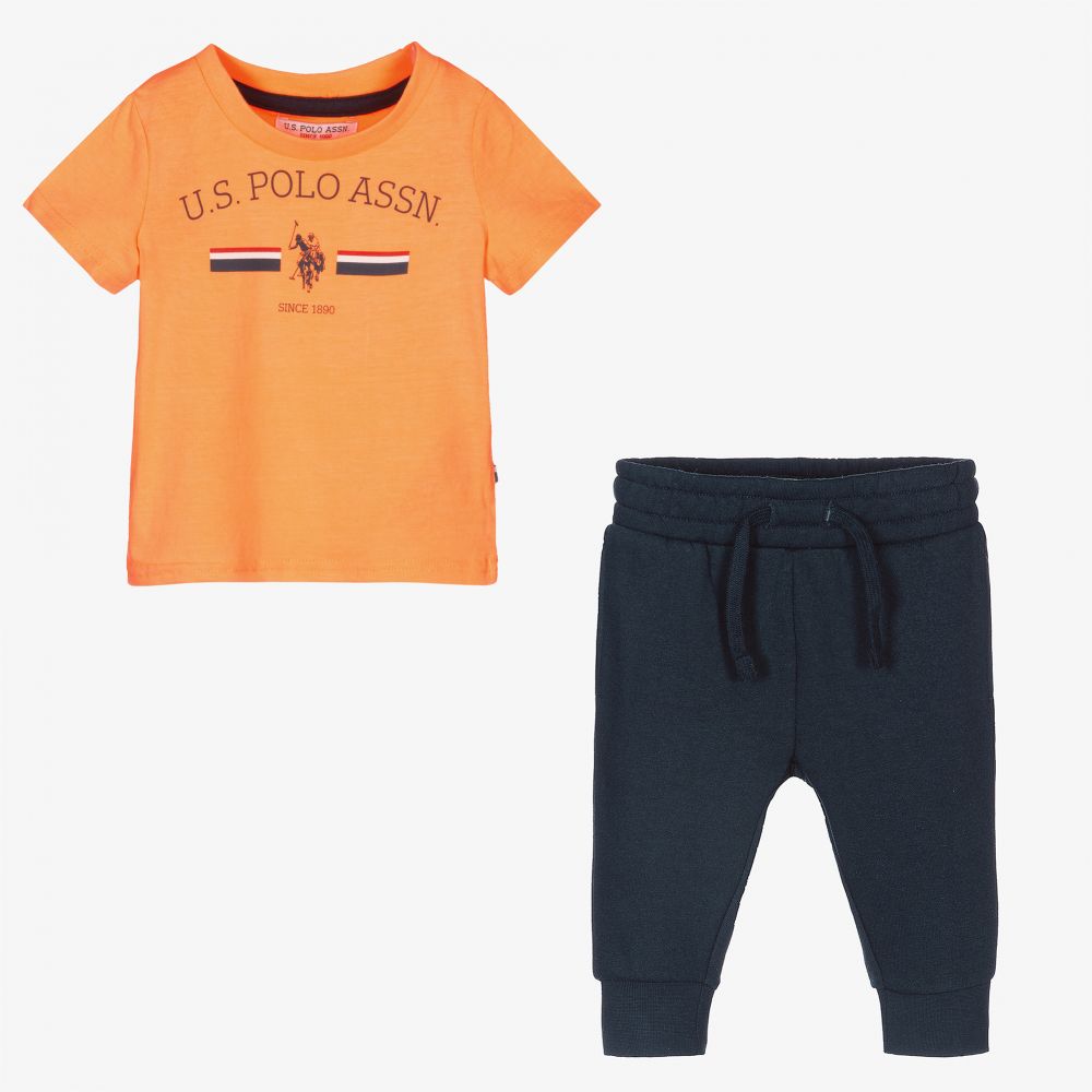 U.S. Polo Assn.-Boys Orange & Blue Trouser Set | Childrensalon Outlet