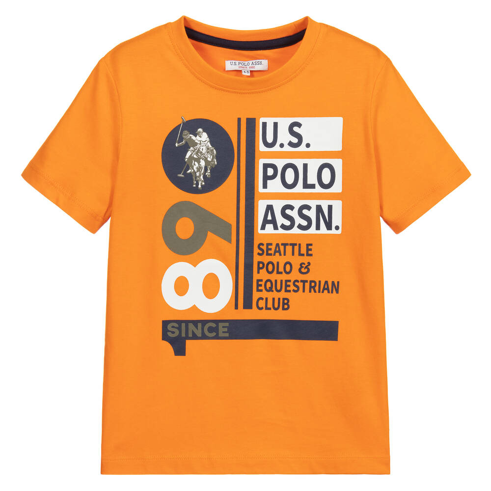 U.S. Polo Assn. - تيشيرت قطن لون برتقالي، أبيض وأزرق للأولاد | Childrensalon