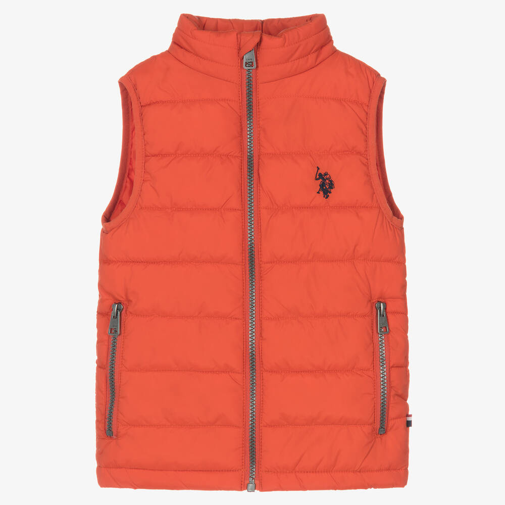 U.S. Polo Assn. Boys Orange Puffer Gilet Childrensalon Outlet