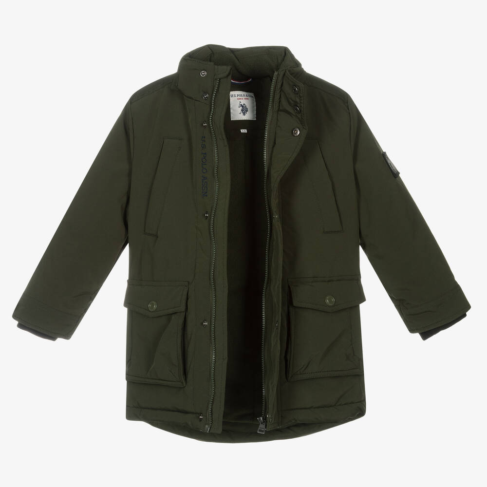U.S. Polo Assn.-Boys Padded Hooded Green Coat | Childrensalon Outlet