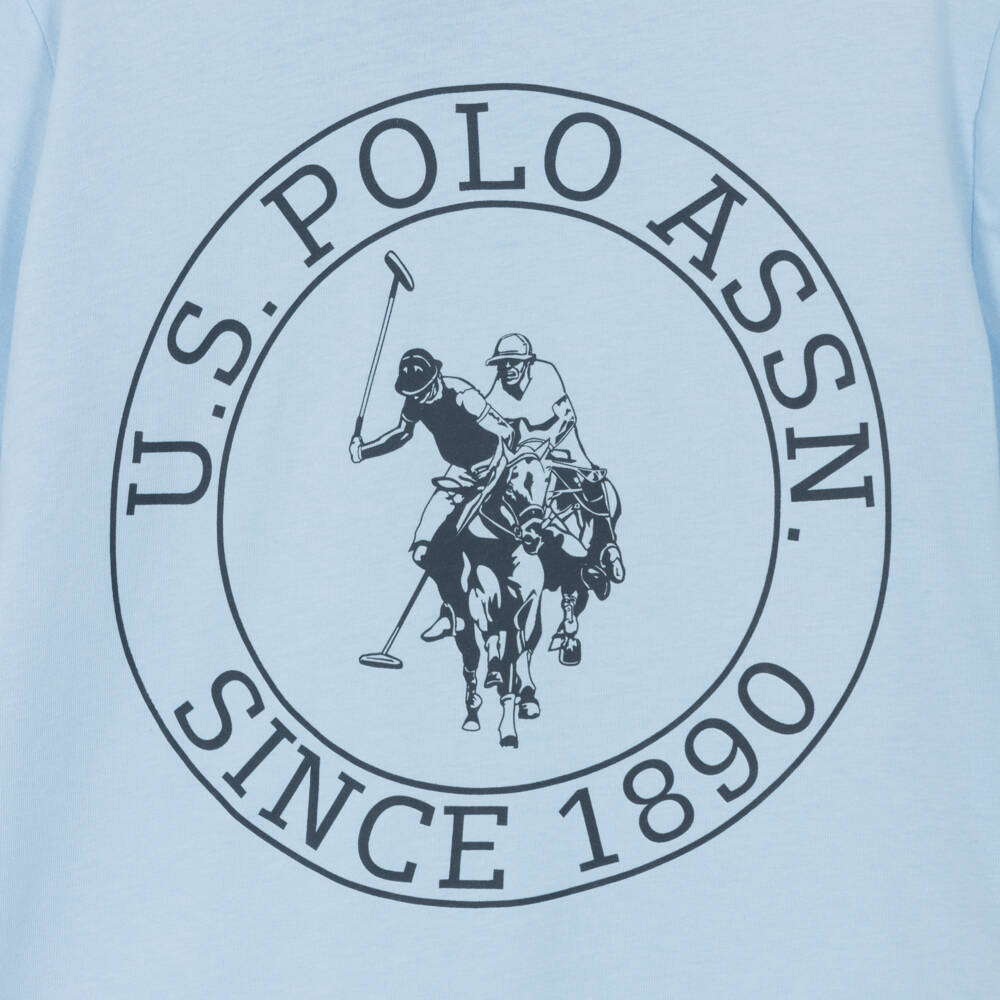 U.S. Polo Assn.-Boys Pale Blue Cotton Jersey T-Shirt with Circle Logo | Childrensalon Outlet
