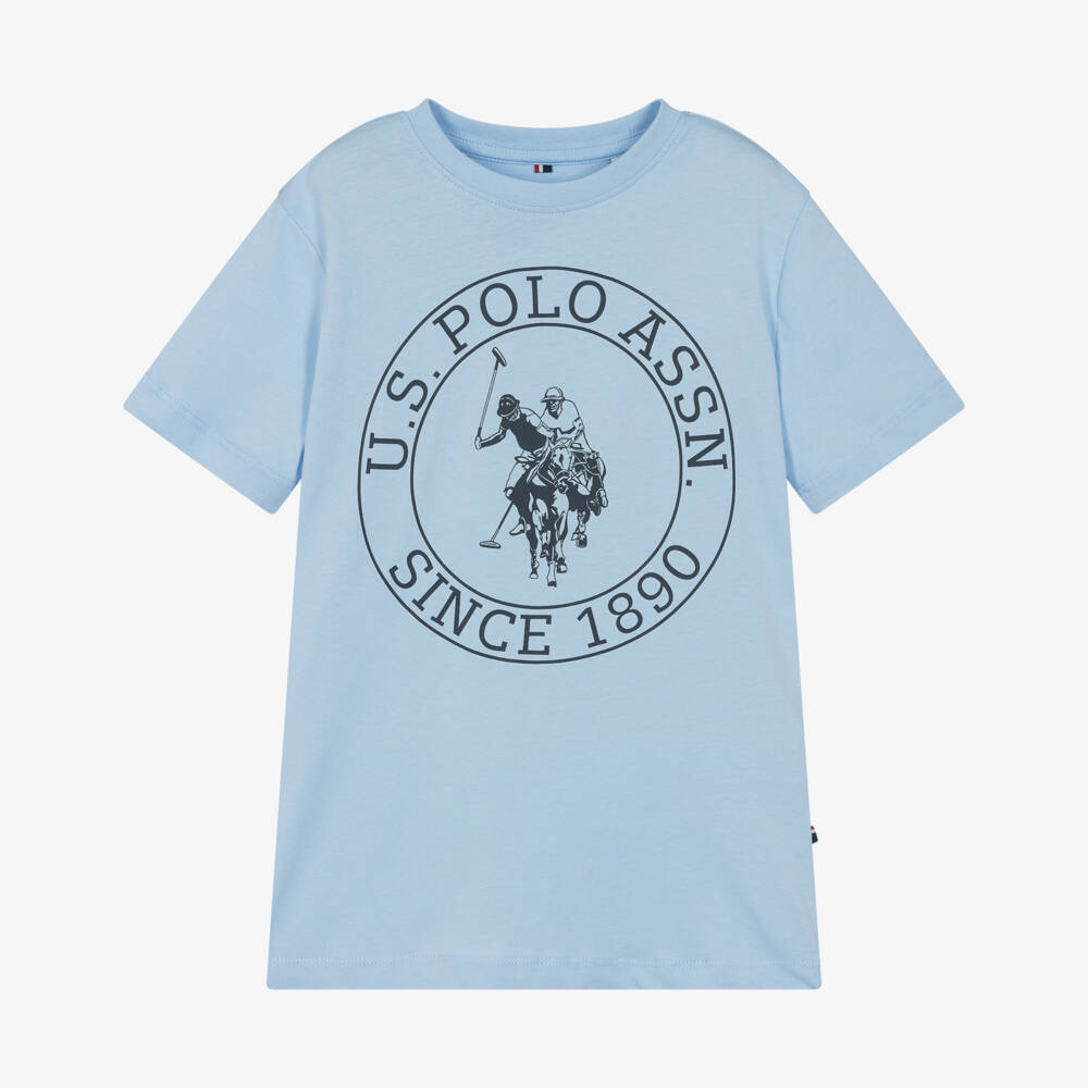 U.S. Polo Assn.-Boys Pale Blue Cotton Jersey T-Shirt with Circle Logo | Childrensalon Outlet