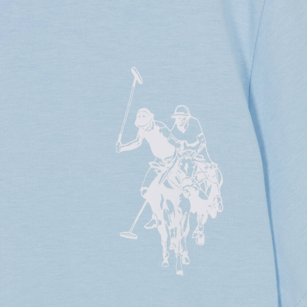 U.S. Polo Assn.-Boys Pale Blue Cotton T-Shirt with Large Player Logo | Childrensalon Outlet