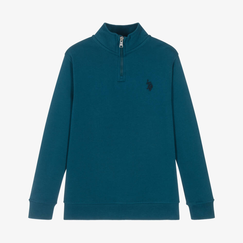 U.S. Polo Assn.-Boys Petrol Blue Cotton Zip-Up Top | Childrensalon Outlet