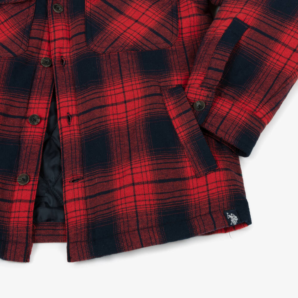 U.S. Polo Assn.-Boys Red & Blue Check Shacket | Childrensalon Outlet