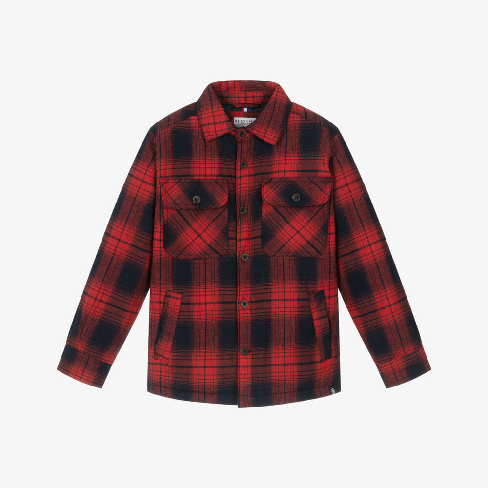 U.S. Polo Assn.-قميص شاكيت كاروهات لون أحمر وأزرق للأولاد | Childrensalon Outlet