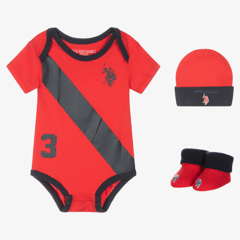 U.S. Polo Assn. - Boys Red Cotton Babysuit Set | Childrensalon