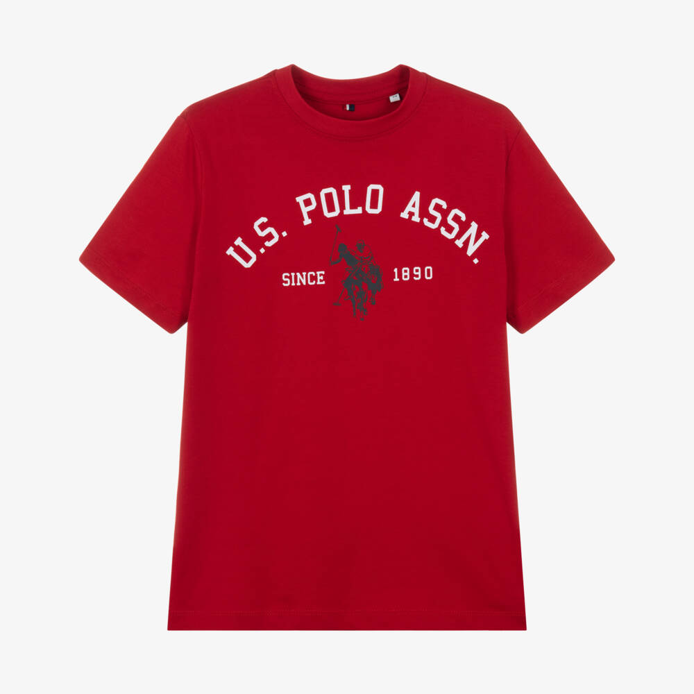 U.S. Polo Assn.-Boys Red Cotton T-shirt with Arch Print Logo | Childrensalon Outlet
