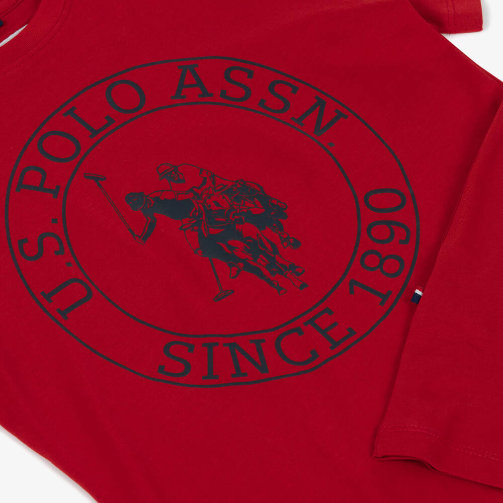 U.S. Polo Assn.-Boys Red Cotton T-Shirt with Double Horsemen Circle Logo | Childrensalon Outlet