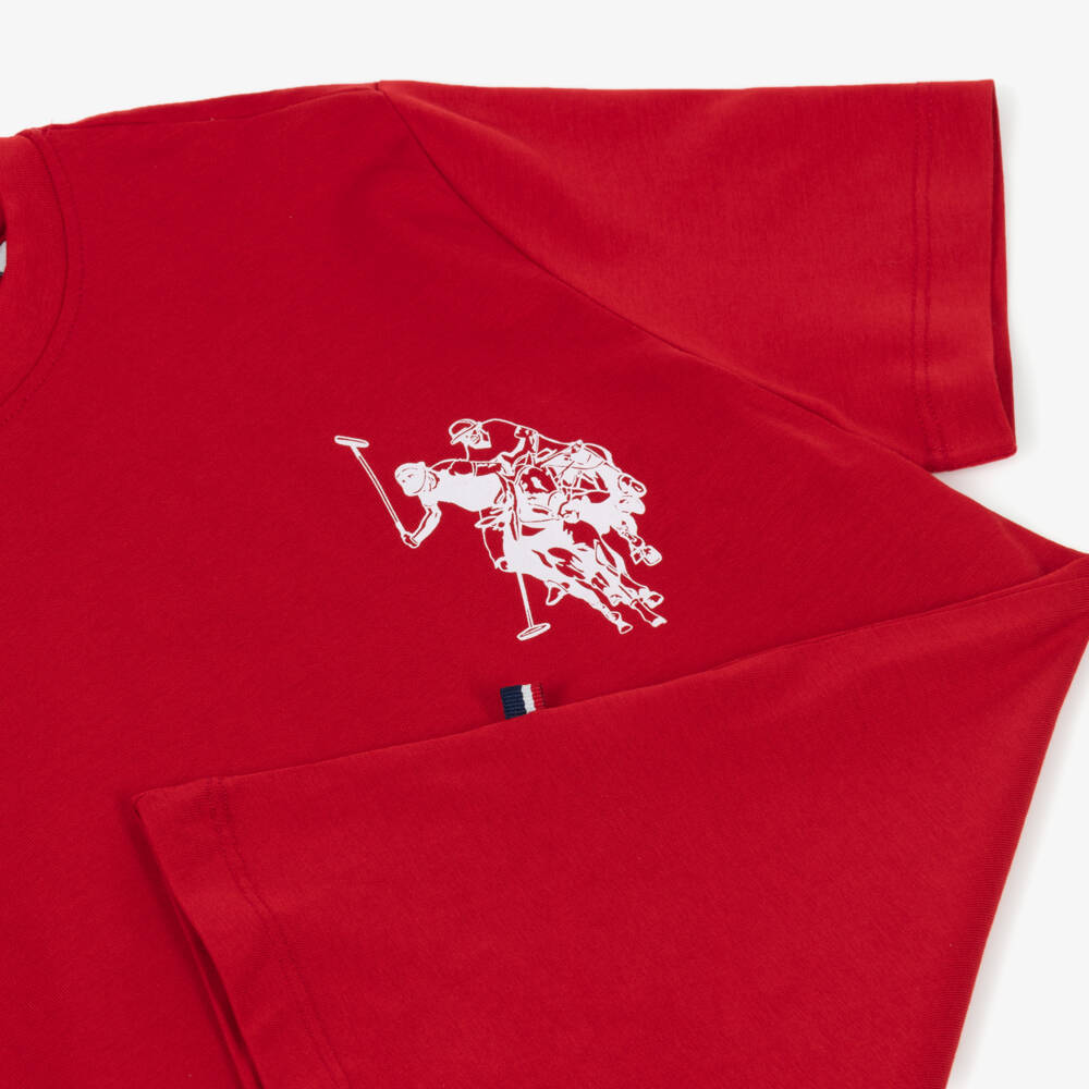 U.S. Polo Assn.-Boys Red Cotton T-Shirt with Double Horsemen Logo | Childrensalon Outlet