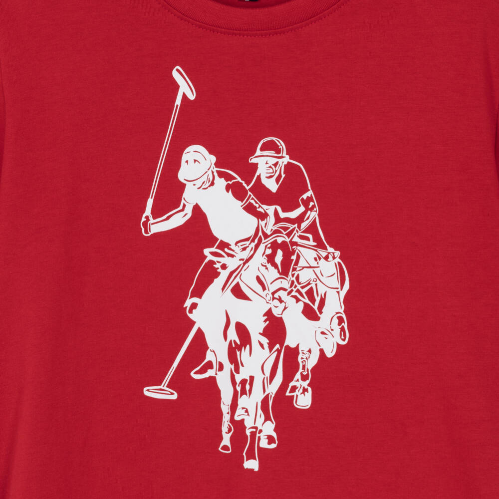 U.S. Polo Assn.-Boys Red Cotton T-Shirt with Oversized Large Player Logo | Childrensalon Outlet