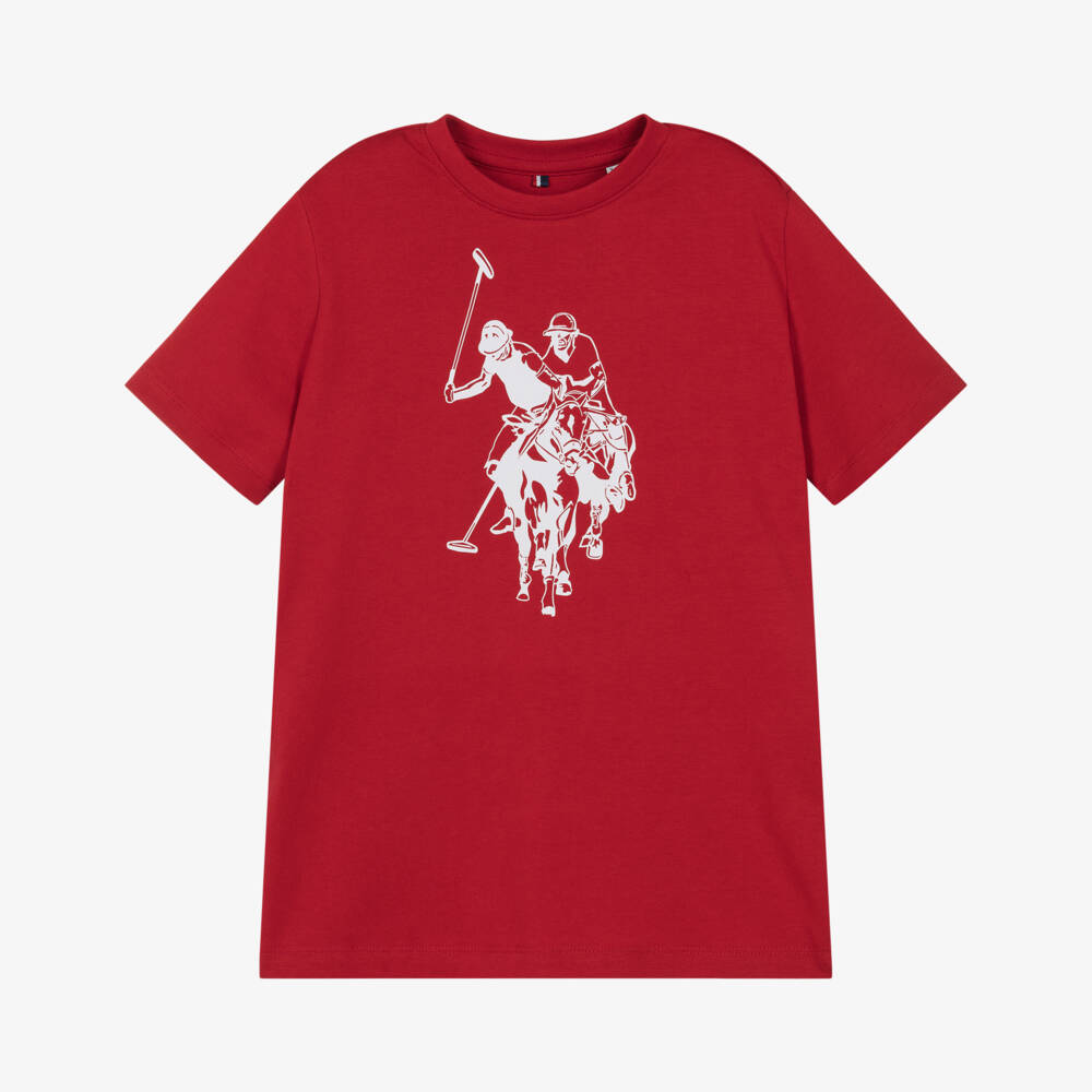 U.S. Polo Assn.-Boys Red Cotton T-Shirt with Oversized Large Player Logo | Childrensalon Outlet