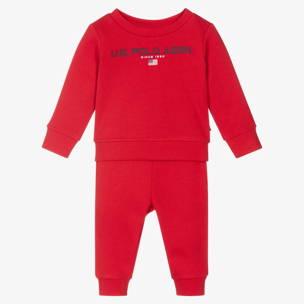 U.S. Polo Assn.-Boys Red Cotton Tracksuit | Childrensalon Outlet